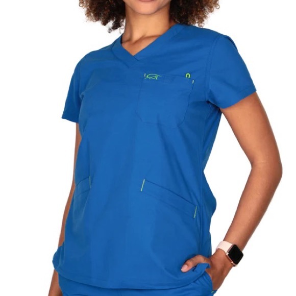 IGUANA MED SCRUB TOP STRETCH BLUE SCRUBS TOP S IGUANAMED SCRUBS 🦎 - Picture 7 of 15